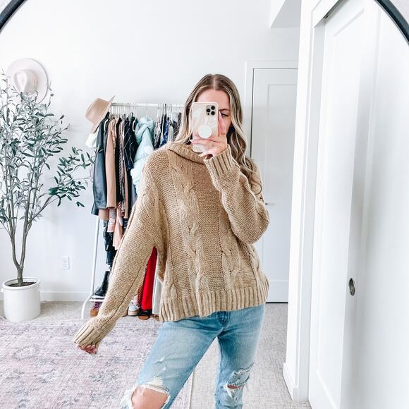 J.O.A Neutral Tan Mockneck Sweater - Picture 12 of 15